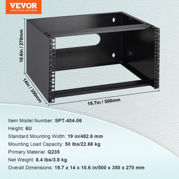 VEVOR 6U Wall Mount Network Rack 14 in/355.6 mm Depth Server Rack 50lbs/22.68kg