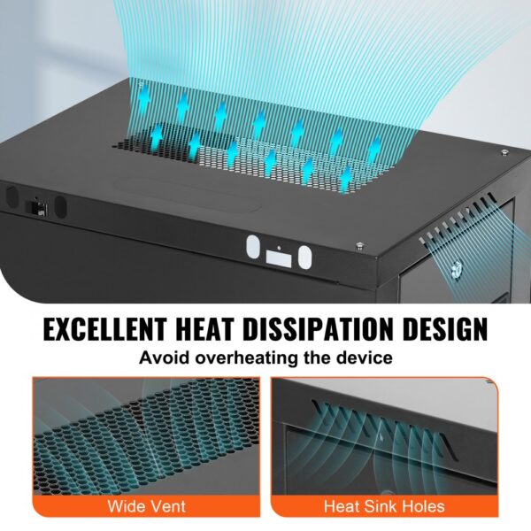 VEVOR wall mount server cabinet with heat dissipation design, featuring wide vent and heat sink holes.