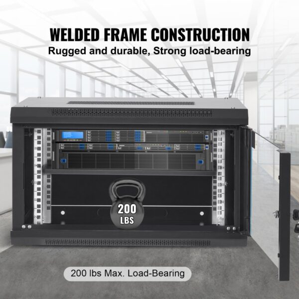 VEVOR wall mount server cabinet with welded frame construction, 200 lbs max load-bearing.