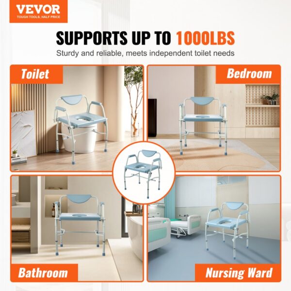 VEVOR commode chair, sturdy and versatile for toilet, bedroom, bathroom, and nursing ward, supports 1000lbs.