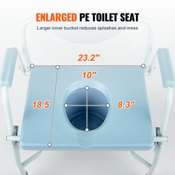 VEVOR commode chair with enlarged pe toilet seat, dimensions 23.2" x 18.5" x 10" x 8.3".