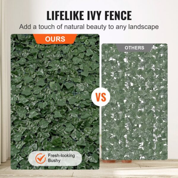 VEVOR ivy privacy fence comparison showcasing dense, fresh-looking ivy versus a sparse alternative.