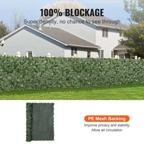 VEVOR ivy privacy fence providing complete blockage with pe mesh backing, enhancing privacy and airflow.