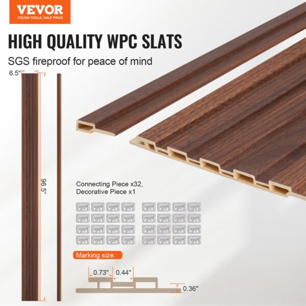 VEVOR Wood Slat Acoustic Panels 8 PCS 96 x 6 inch WPC for Modern Wall Dark Teak