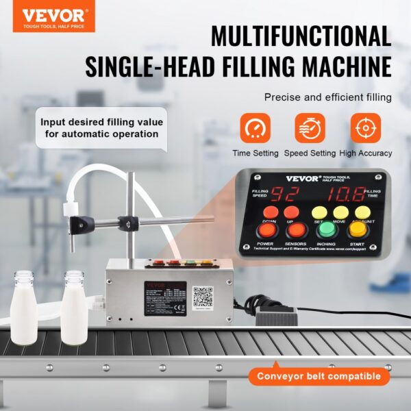 VEVOR Liquid Filling Machine, 10-4000ml Filling Capacity, Automatic Bottle Filler Machine Bottling Machine Digital Control for Milk, Water, Wine, Beverage, Soy Sauce, Vinegar, Alcohol (Single Nozzle)