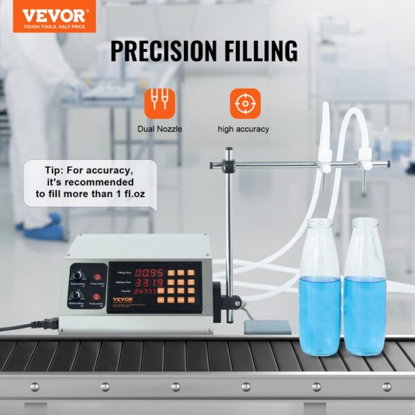 VEVOR Liquid Filling Machine, 30-4000ml Filling Capacity, Automatic Bottle Filler Machine Bottling Machine Digital Control for Milk, Water, Wine, Beverage, Soy Sauce, Vinegar, Alcohol (Double Nozzle)