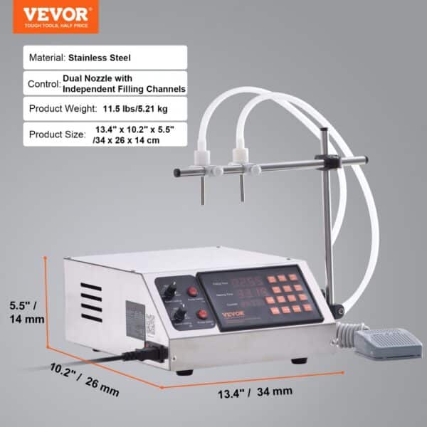 VEVOR Liquid Filling Machine, 30-4000ml Filling Capacity, Automatic Bottle Filler Machine Bottling Machine Digital Control for Milk, Water, Wine, Beverage, Soy Sauce, Vinegar, Alcohol (Double Nozzle)