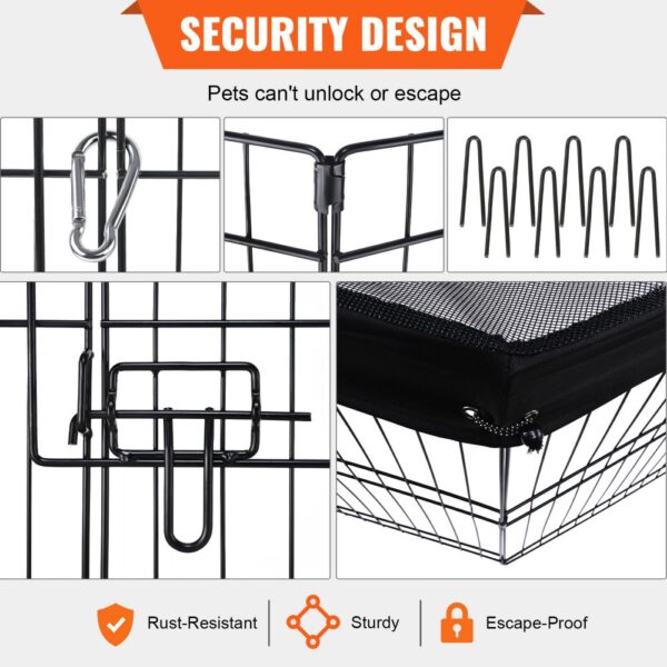 VEVOR dog playpen showcasing security features like durable locks, sturdy build, and escape-proof design.