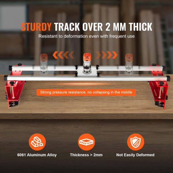 sturdy VEVOR router sled with 6061 aluminum alloy track over 2 mm thick, ensuring pressure resistance.