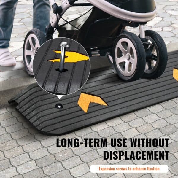 VEVOR rubber threshold ramp with expansion screws for stroller on tiled pavement. long-term use assured.