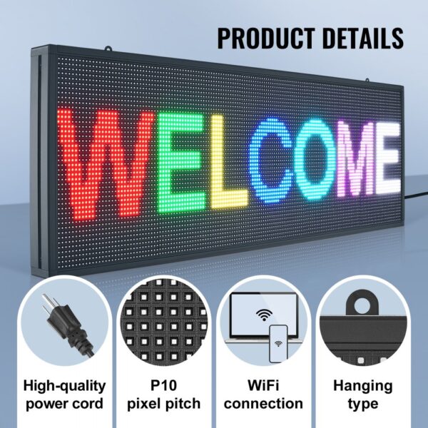 VEVOR 99x35cm Programmable LED Sign Scrolling Display Board P10 Full Color