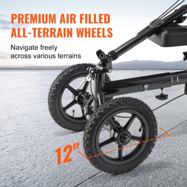 VEVOR 12-inch air-filled all-terrain wheels on a black frame, ideal for various terrains.