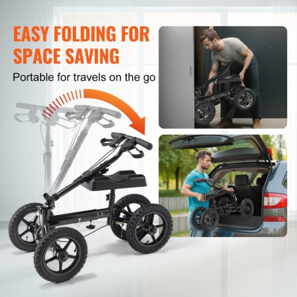 VEVOR knee scooter easily folds for space-saving and portability. ideal for easy storage and travel.