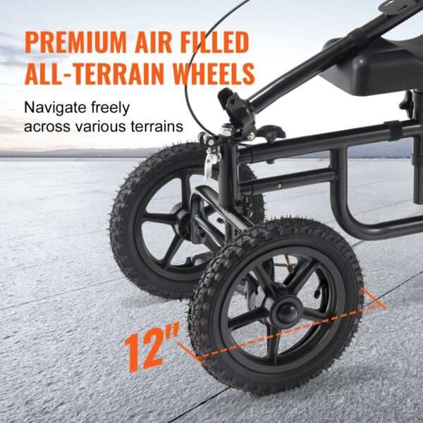 VEVOR knee scooter with 12" premium air-filled all-terrain wheels for navigating various terrains.