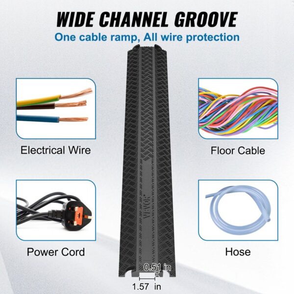 VEVOR speed bump with wide channel groove for electrical wire, floor cable, power cord, and hose protection.