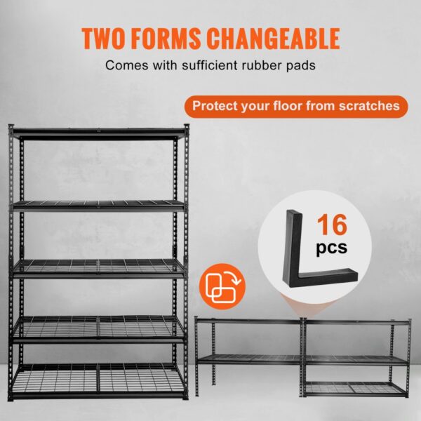 VEVOR storage shelving unit with two adjustable forms and 16 rubber pads to protect floors.