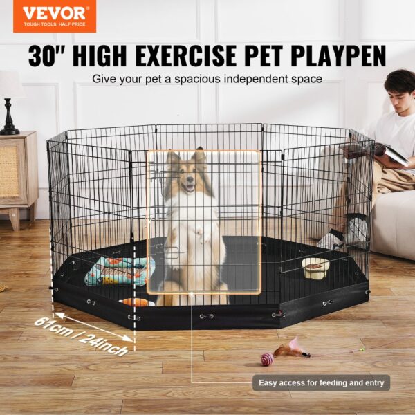 VEVOR Dog Playpen 8 Panels Foldable Metal Dog Exercise Pen with Bottom Pad 30"H