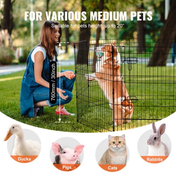 VEVOR Dog Playpen 8 Panels Foldable Metal Dog Exercise Pen with Top Cover 30"H