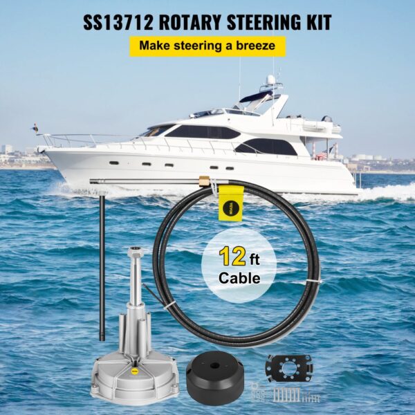 VEVOR boat steering kit with 12 ft cable for smooth yacht navigation.