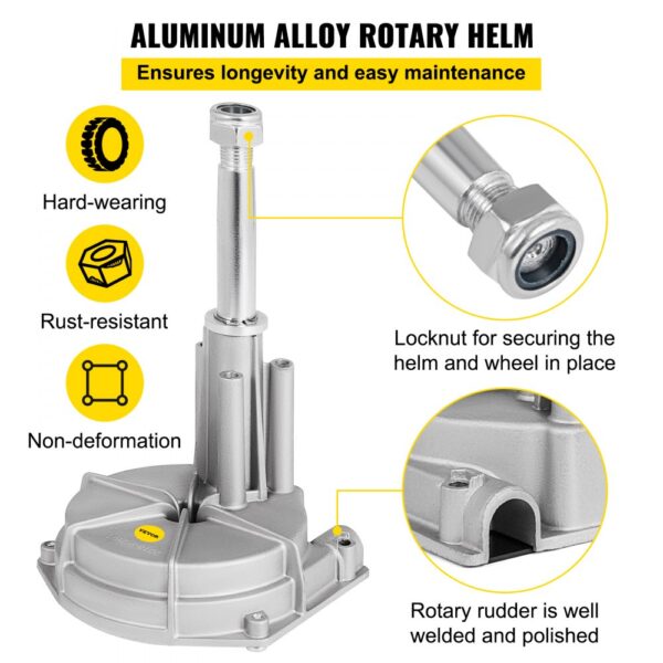 VEVOR boat steering kit: durable aluminum alloy helm, rust-resistant, non-deforming.
