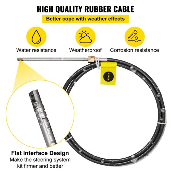 VEVOR boat steering kit: weatherproof, water-resistant, and corrosion-resistant rubber cable.