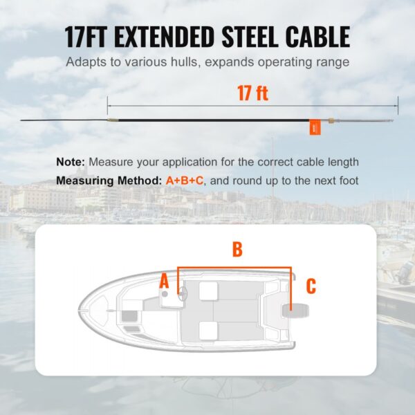 17ft extended steel cable for accurate boat steering measurement, VEVOR boat steering cable.