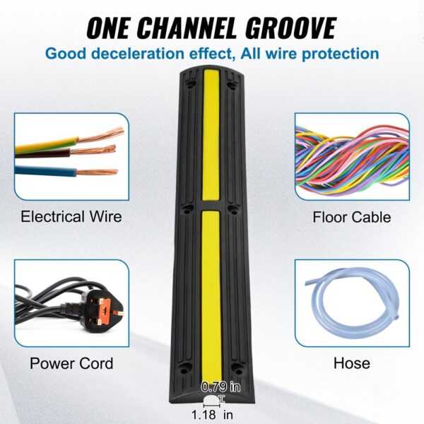 VEVOR cable protector ramp with one channel groove for electrical wire, floor cable, power cord, and hose.