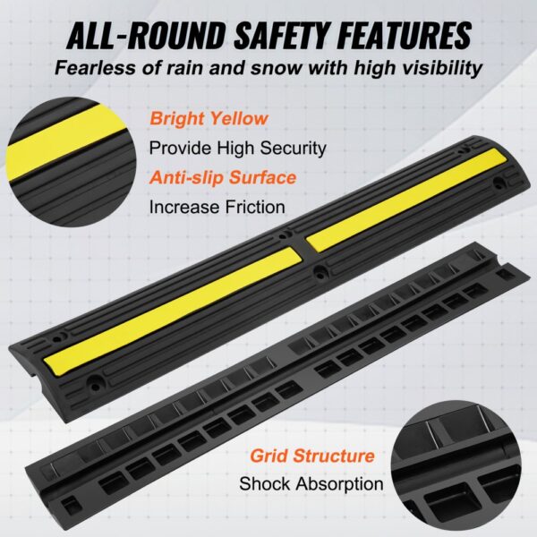 VEVOR cable protector ramp with bright yellow stripe for high security and anti-slip surface for friction.