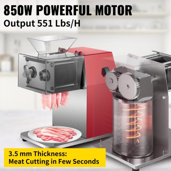 VEVOR Commercial Meat Cutting Machine, 551 Lbs/H 850W Meat Shredding Machine, 3.5mm Blade Electric Meat Cutter, Stainless Steel Restaurant Food Cutter, for Kitchen Supermarket Lamb Beef Chicken, Red