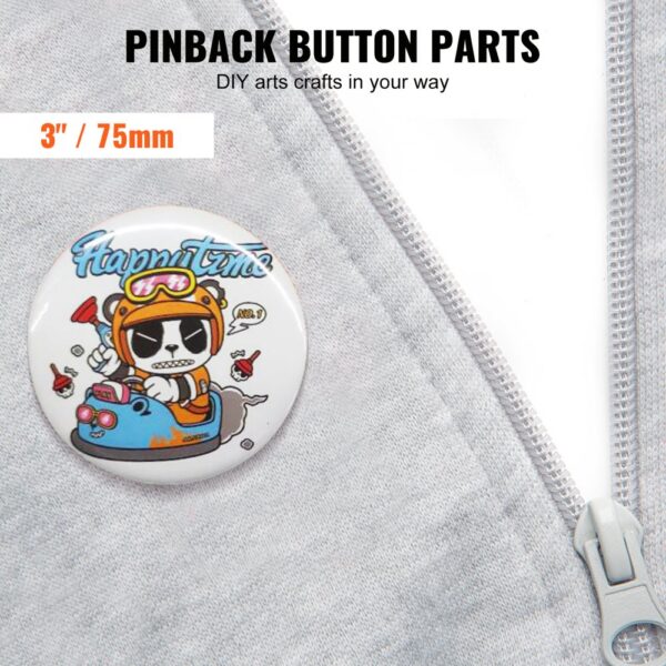 pinback with cartoon dog on light gray fabric, VEVOR button maker parts, 3"/75mm size.