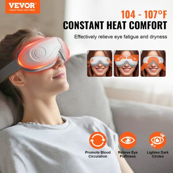 VEVOR Eye Massager with Heat & Remote Eye Care Device 5 Modes Bluetooth Music