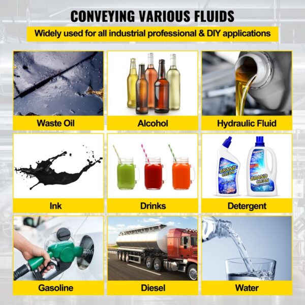 VEVOR air-operated diaphragm pump for conveying various fluids like alcohol, oil, and ink.