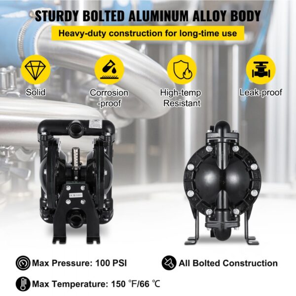 VEVOR air-operated diaphragm pump with aluminum alloy body, corrosion-proof, leak-proof.