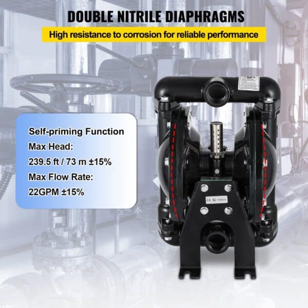 VEVOR air-operated diaphragm pump with double nitrile diaphragms, self-priming function.