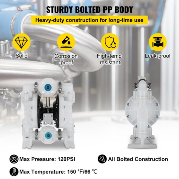 VEVOR air-operated double diaphragm pump with corrosion-proof and high-temp resistance.