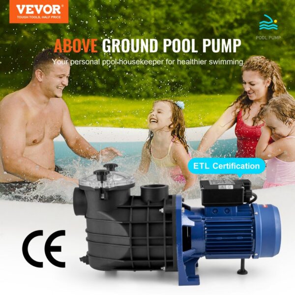 VEVOR Swimming Pool Pump 2.5HP 120GPM Max Flow Single Speed Filter Pump 220V 2850RPM 50ft Max Head Pool Pump with Filter Basket for Above Ground Pools Hot Tubs Spas