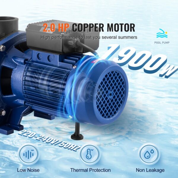 VEVOR Swimming Pool Pump 2.5HP 120GPM Max Flow Single Speed Filter Pump 220V 2850RPM 50ft Max Head Pool Pump with Filter Basket for Above Ground Pools Hot Tubs Spas