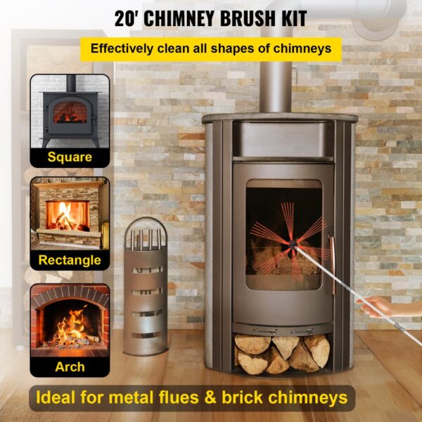 VEVOR chimney sweep kit for cleaning square, rectangle, and arch chimneys.