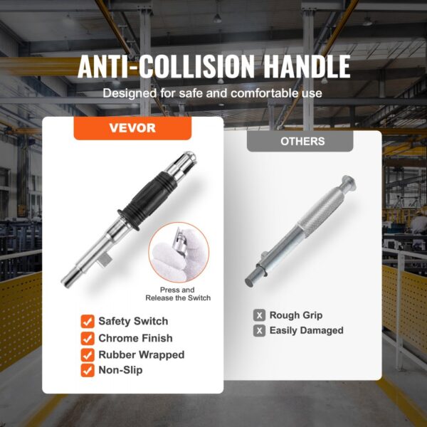 VEVOR magnetic lifter anti-collision handle vs rough grip handle; featuring safety switch and non-slip grip.