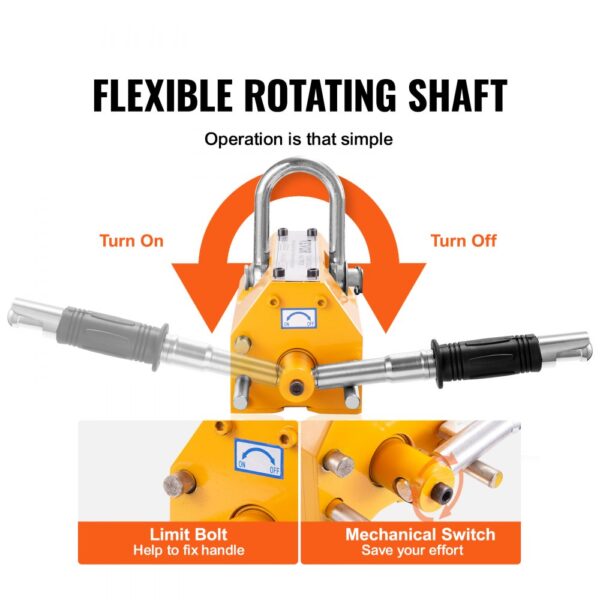 VEVOR magnetic lifter with flexible rotating shaft, limit bolt, and mechanical switch for easy operation.