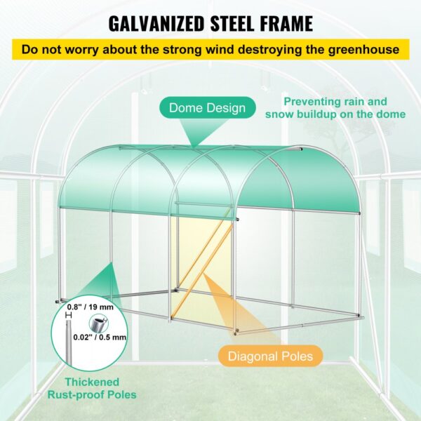 VEVOR walk-in greenhouse featuring a galvanized steel frame, dome design, and thickened rust-proof poles.