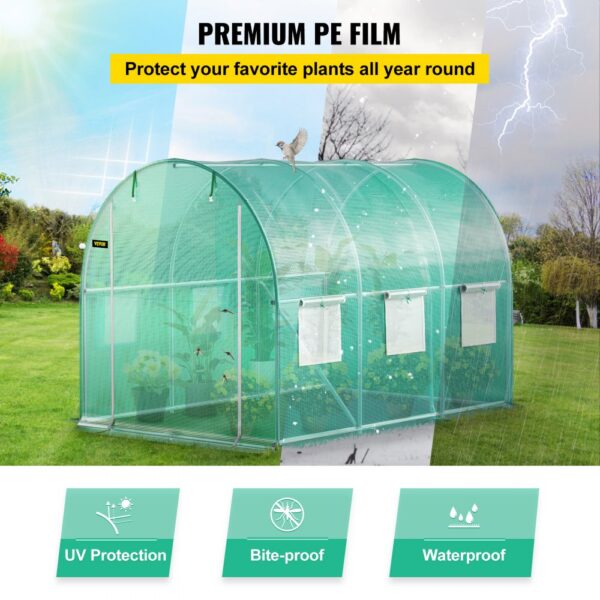 VEVOR walk-in greenhouse with premium pe film, uv protection, bite-proof, and waterproof features.