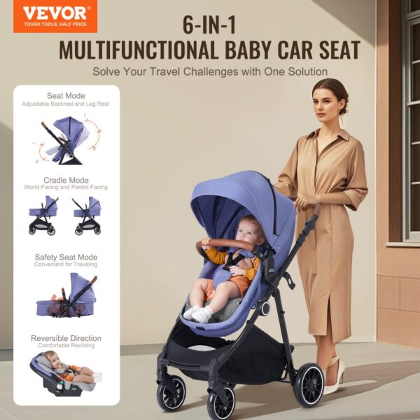 VEVOR Stroller Travel System With Car Seat Playard Baby Combo Light Blue&Black