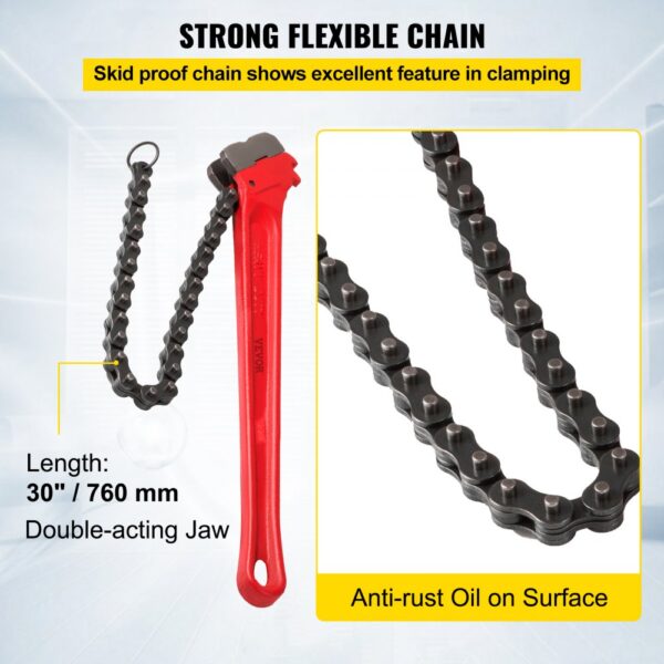 VEVOR chain wrench with 30" double-acting jaw and anti-rust flexible chain.