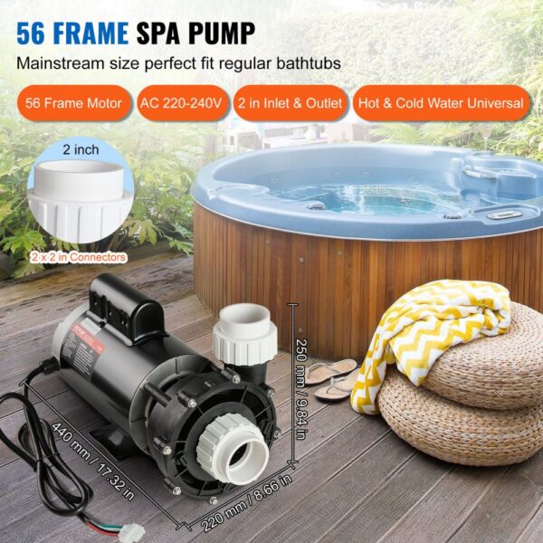 VEVOR Dual-speed Spa Pump, 56-frame Hot Tub Pump, 1900W / 43 M³/H / 18 M High Speed Or 450W / 21.5 M³/H / 4.4 M Low Speed, 2 In/5.6CM Connectors 90° Rotational Interface Anti-leakage Overheat Automatic Power-off Protection For Home Spas, Outdoor Spas, Underground Spas