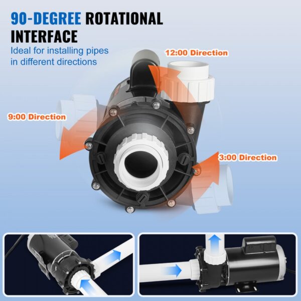 VEVOR Dual-speed Spa Pump, 56-frame Hot Tub Pump, 1900W / 43 M³/H / 18 M High Speed Or 450W / 21.5 M³/H / 4.4 M Low Speed, 2 In/5.6CM Connectors 90° Rotational Interface Anti-leakage Overheat Automatic Power-off Protection For Home Spas, Outdoor Spas, Underground Spas