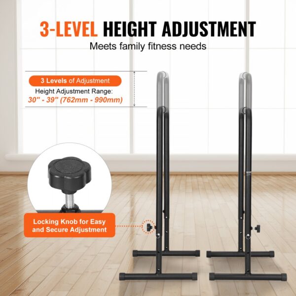 VEVOR Dip Bars, 440 lbs Capacity, Heave Duty Dip Stand Station with Adjustable Height, Fitness Workout Dip Bar Station Stabilizer Parallette Push Up Stand, Parallel Bars for Strength Training Home Gym