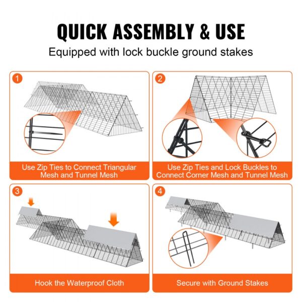 VEVOR Chicken Tunnels, 287 x 78.7 x 24.2 inch(LxWxH) Chicken Tunnels for Yard, Portable Chicken Tunnels for Outside with Corner Frames, 2 Sets, Suitable for Chickens, Ducks, Rabbits
