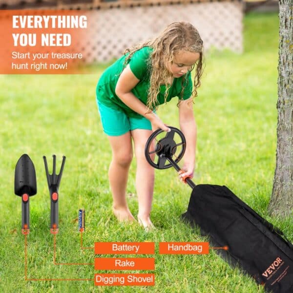 VEVOR Metal Detector for Kids, 6 Inch Waterproof Search Coil with LCD Display, Adjustable 26''-36'' Gold Detector, Lightweight Carbon Fiber Stem for Junior & Youth Detecting Gold Coin Treasure