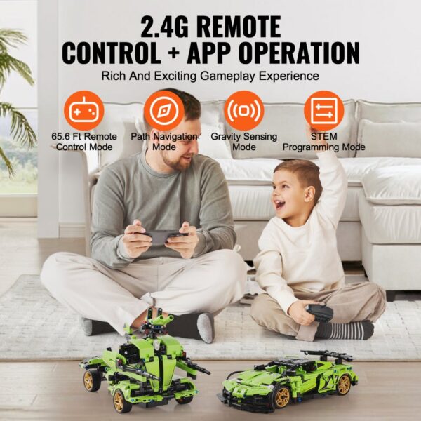 VEVOR STEM Building Toys for Kids 2 in 1 App & Remote Control Car/Robot 461 PCS